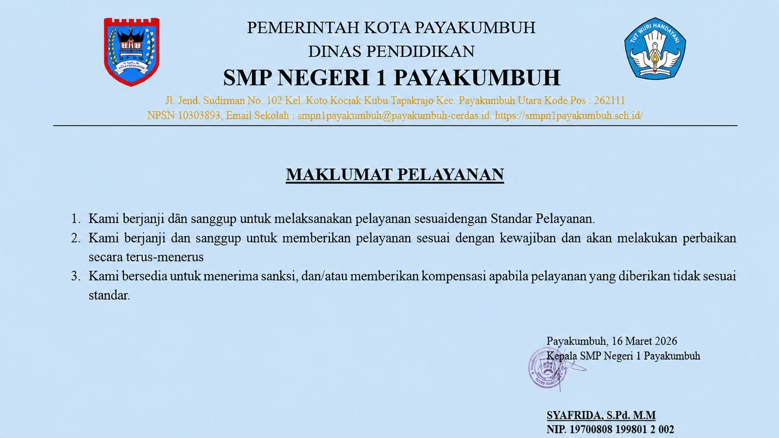 MAKLUMAT PELAYANAN PUBLIK